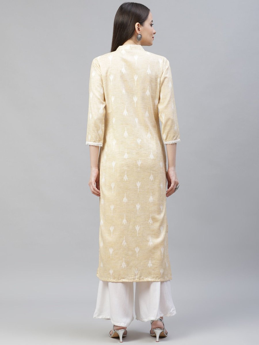 Women Yellow Ethnic Motifs Ikat Kurta with lace work - JOK_1404_Yellow_S