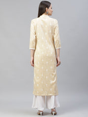 Women Yellow Ethnic Motifs Ikat Kurta with lace work - JOK_1404_Yellow_S