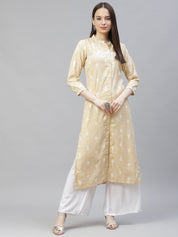 Women Yellow Ethnic Motifs Ikat Kurta with lace work - JOK_1404_Yellow_S