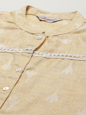 Women Yellow Ethnic Motifs Ikat Kurta with lace work - JOK_1404_Yellow_S