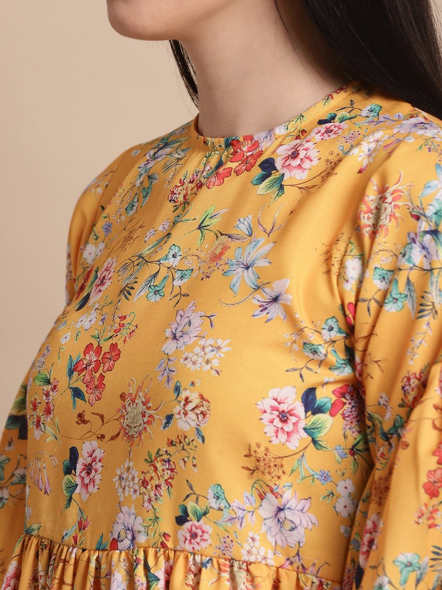 women Yellow Printed A-Line Dress - JND_1021Yellow_XS