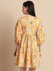 women Yellow Printed A-Line Dress - JND_1021Yellow_XS