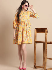 women Yellow Printed A-Line Dress - JND_1021Yellow_XS