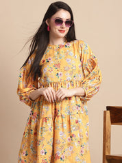 women Yellow Printed A-Line Dress - JND_1021Yellow_XS
