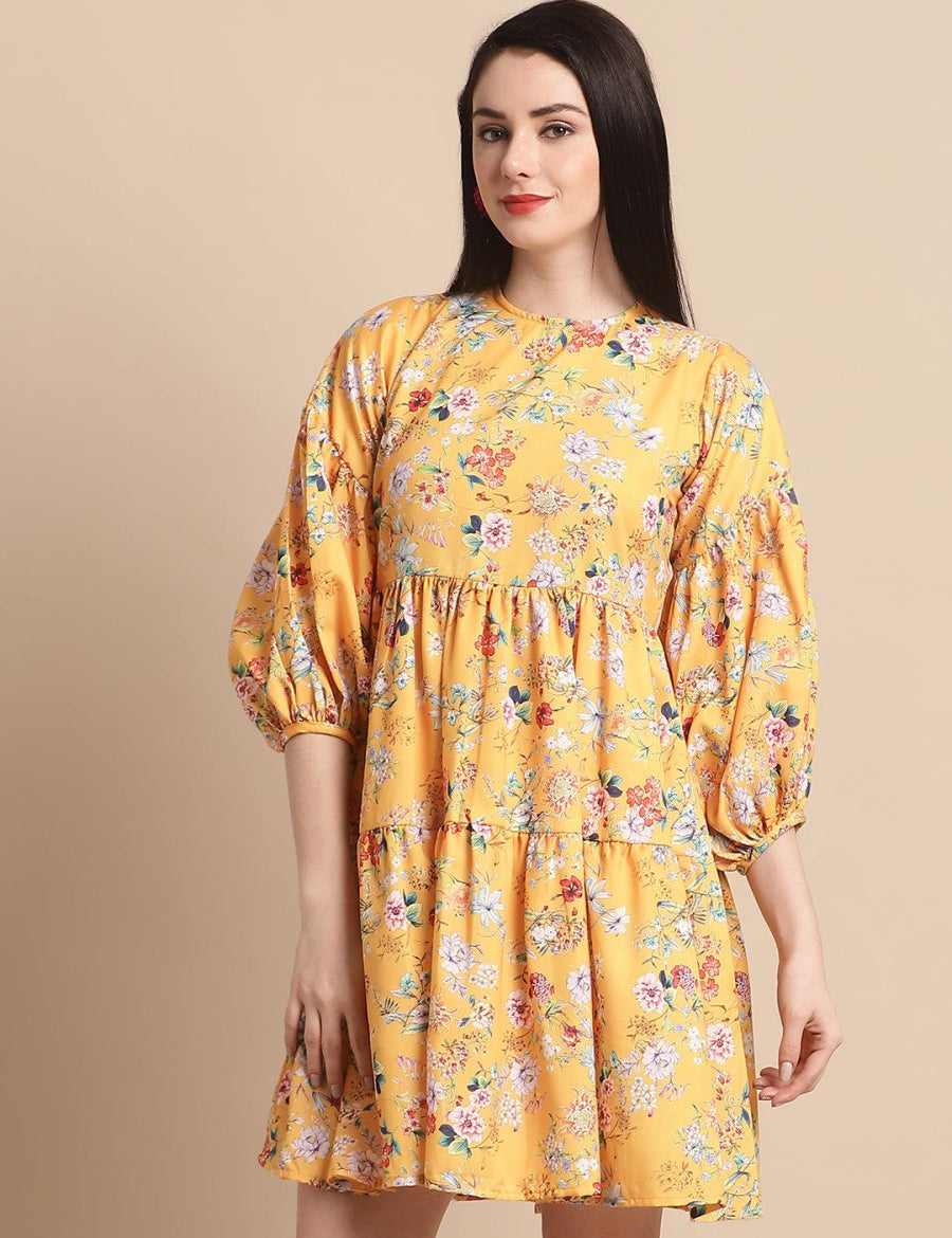 women Yellow Printed A-Line Dress - JND_1021Yellow_XS