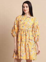 women Yellow Printed A-Line Dress - JND_1021Yellow_XS