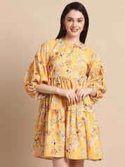 women Yellow Printed A-Line Dress - JND_1021Yellow_XS