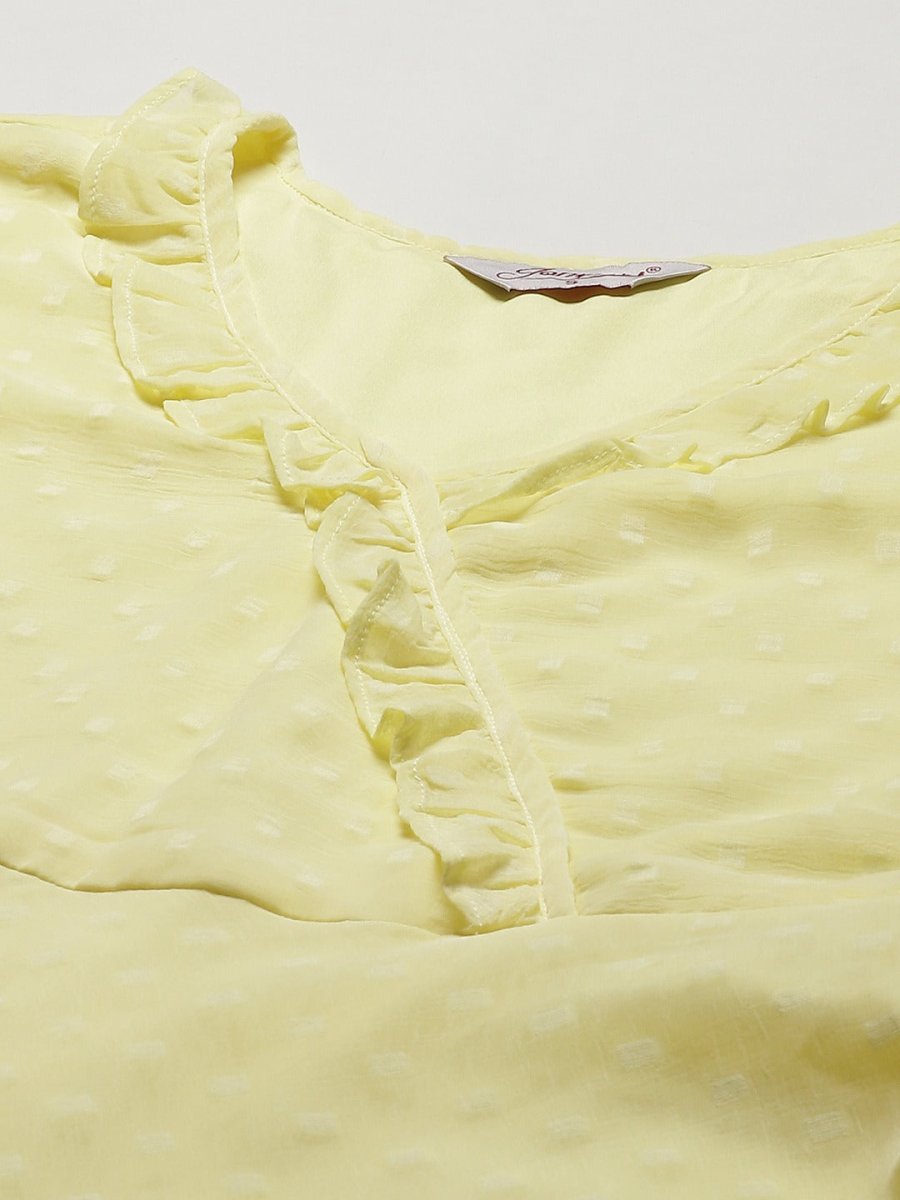 Women Yellow Woven Design Flared Kurta - JOK_1403_Yellow_S