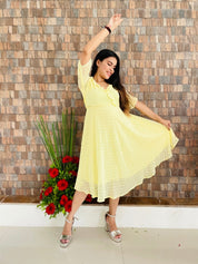 Women Yellow Woven Design Flared Kurta - JOK_1403_Yellow_S