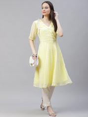 Women Yellow Woven Design Flared Kurta - JOK_1403_Yellow_S