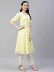 Women Yellow Woven Design Flared Kurta - JOK_1403_Yellow_S