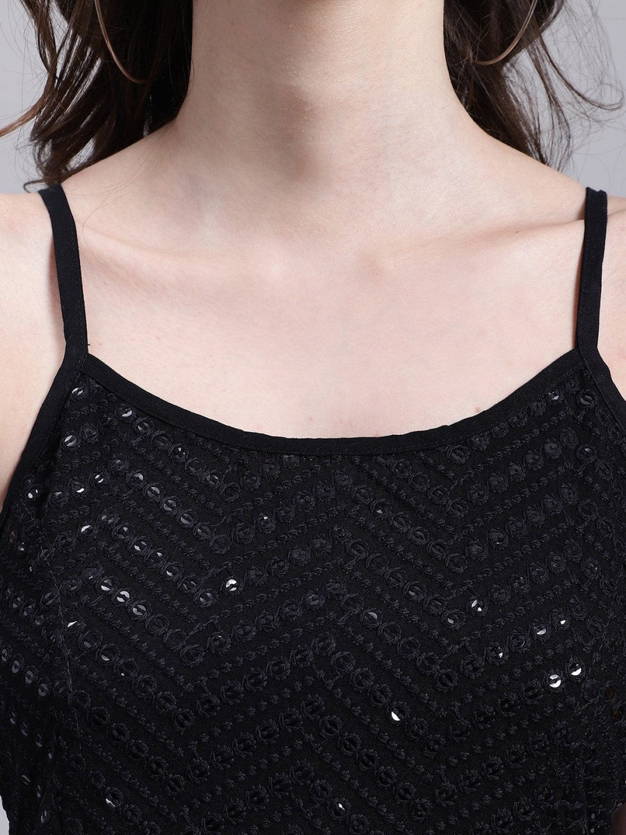 Women's Black Chikankari Sequen Work Empire Top - JNT_2014Black_XS