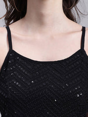 Women's Black Chikankari Sequen Work Empire Top - JNT_2014Black_XS