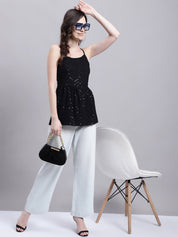 Women's Black Chikankari Sequen Work Empire Top - JNT_2014Black_XS