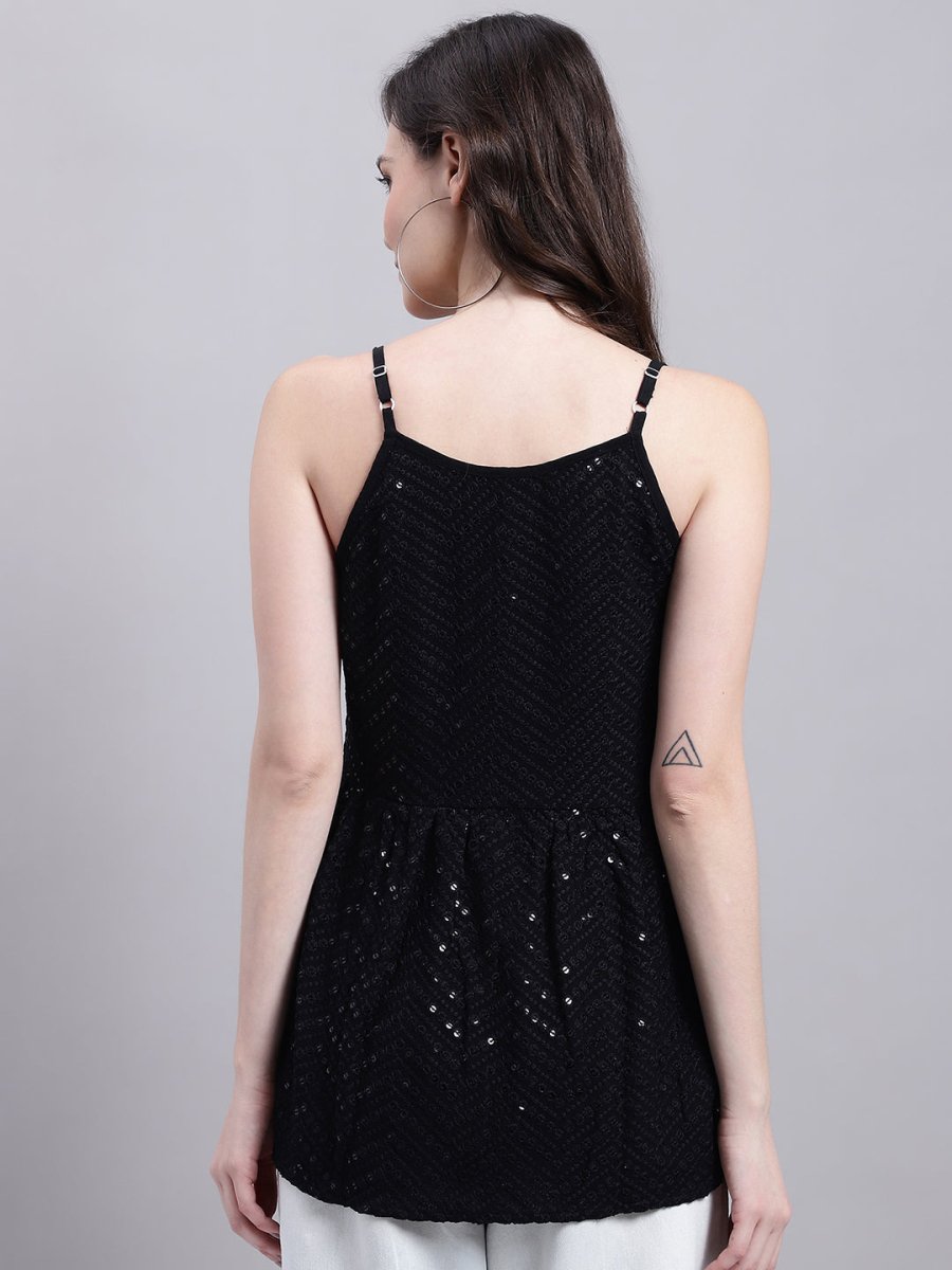 Women's Black Chikankari Sequen Work Empire Top - JNT_2014Black_XS