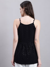 Women's Black Chikankari Sequen Work Empire Top - JNT_2014Black_XS