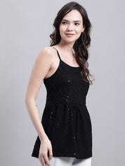 Women's Black Chikankari Sequen Work Empire Top - JNT_2014Black_XS