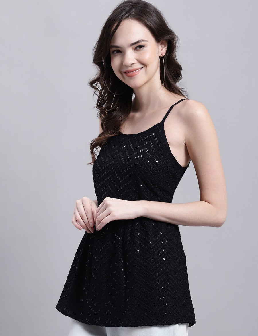 Women's Black Chikankari Sequen Work Empire Top - JNT_2014Black_XS