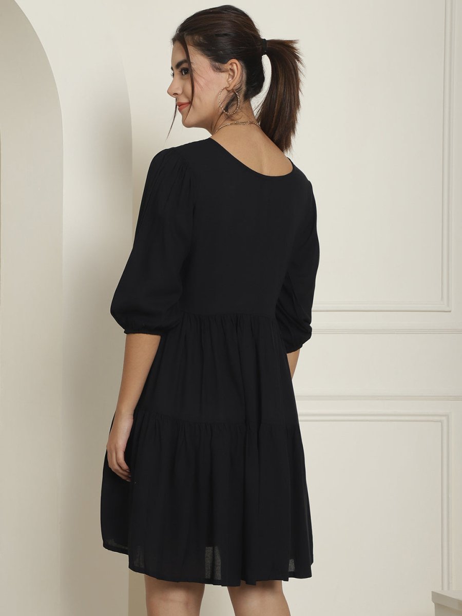 Women's Black Floral Embroidered A-line Dress - JND_1024Black_XS
