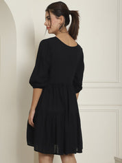 Women's Black Floral Embroidered A-line Dress - JND_1024Black_XS