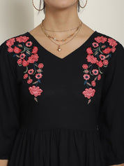 Women's Black Floral Embroidered A-line Dress - JND_1024Black_XS