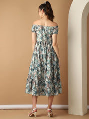 Women's Blue Printed off-Shoulder Dress - JND_1022Blue_XS