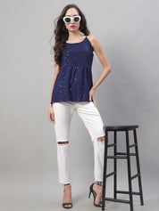 Women's Chikankari Sequen Work Empire Top - JNT_2013Navy_XS
