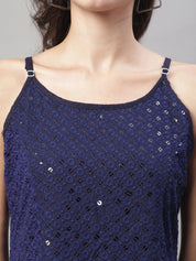 Women's Chikankari Sequen Work Empire Top - JNT_2013Navy_XS