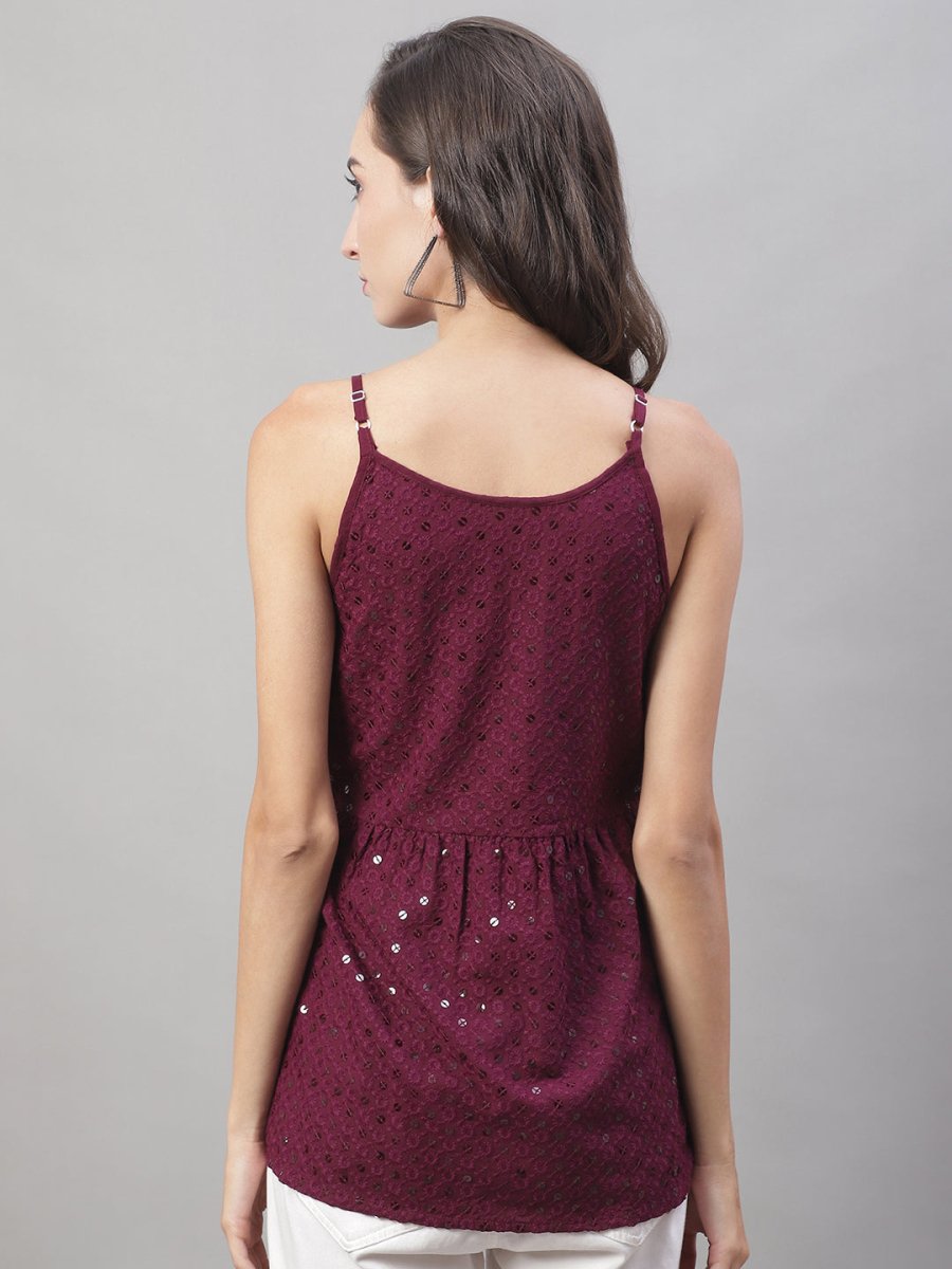Women's Chikankari Sequen Work Empire Top - JNT_2013Purple_XS