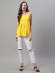 Women's Chikankari Sequen Work Empire Top - JNT_2013Yellow_XS