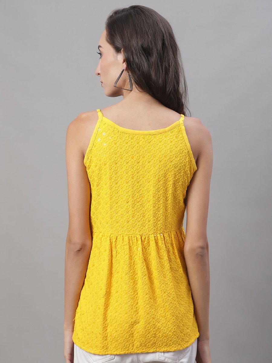 Women's Chikankari Sequen Work Empire Top - JNT_2013Yellow_XS