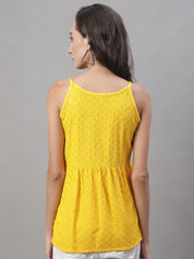 Women's Chikankari Sequen Work Empire Top - JNT_2013Yellow_XS