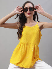 Women's Chikankari Sequen Work Empire Top - JNT_2013Yellow_XS