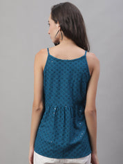 Women's Chikankari Sequen Work Empire Top - JNT_2013Peacock_XS
