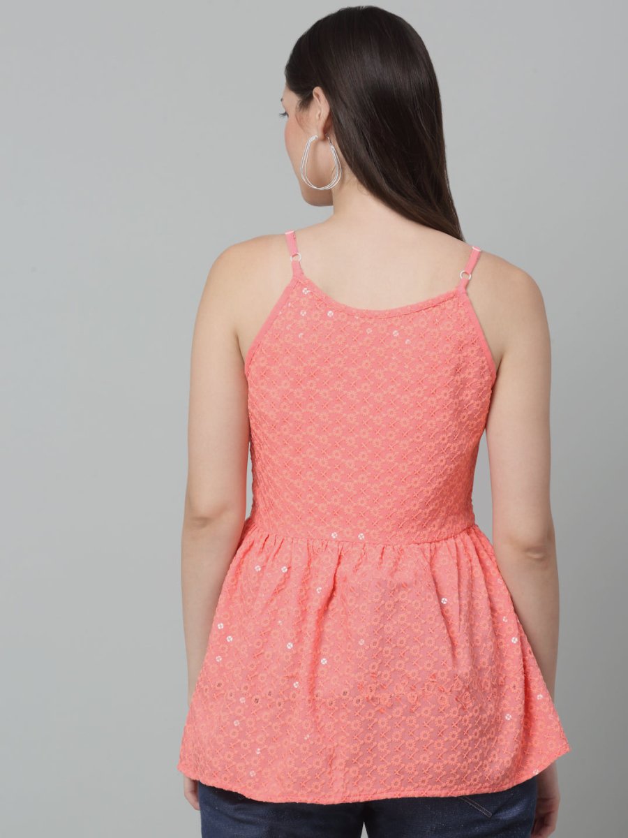 Women's Chikankari Sequen Work Empire Top - JNT_2013Peach_XS