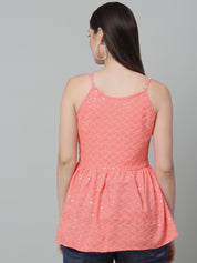 Women's Chikankari Sequen Work Empire Top - JNT_2013Peach_XS