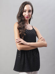 Women's Chikankari Sequen Work Empire Top - JNT_2013Black_XS