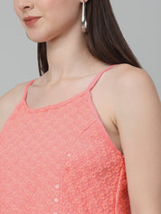 Women's Chikankari Sequen Work Empire Top - JNT_2013Peach_XS