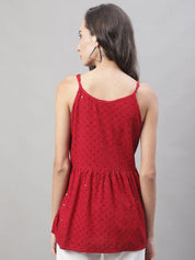 Women's Chikankari Sequen Work Empire Top - JNT_2013Maroon_XS
