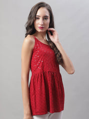Women's Chikankari Sequen Work Empire Top - JNT_2013Maroon_XS