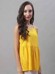 Women's Chikankari Sequen Work Empire Top - JNT_2013Yellow_XS