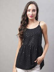Women's Chikankari Sequen Work Empire Top - JNT_2013Black_XS