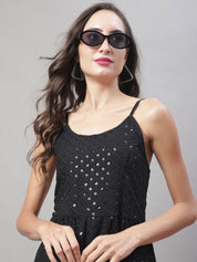 Women's Chikankari Sequen Work Empire Top - JNT_2013Black_XS