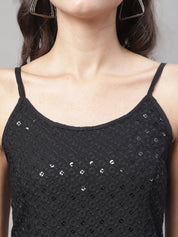 Women's Chikankari Sequen Work Empire Top - JNT_2013Black_XS