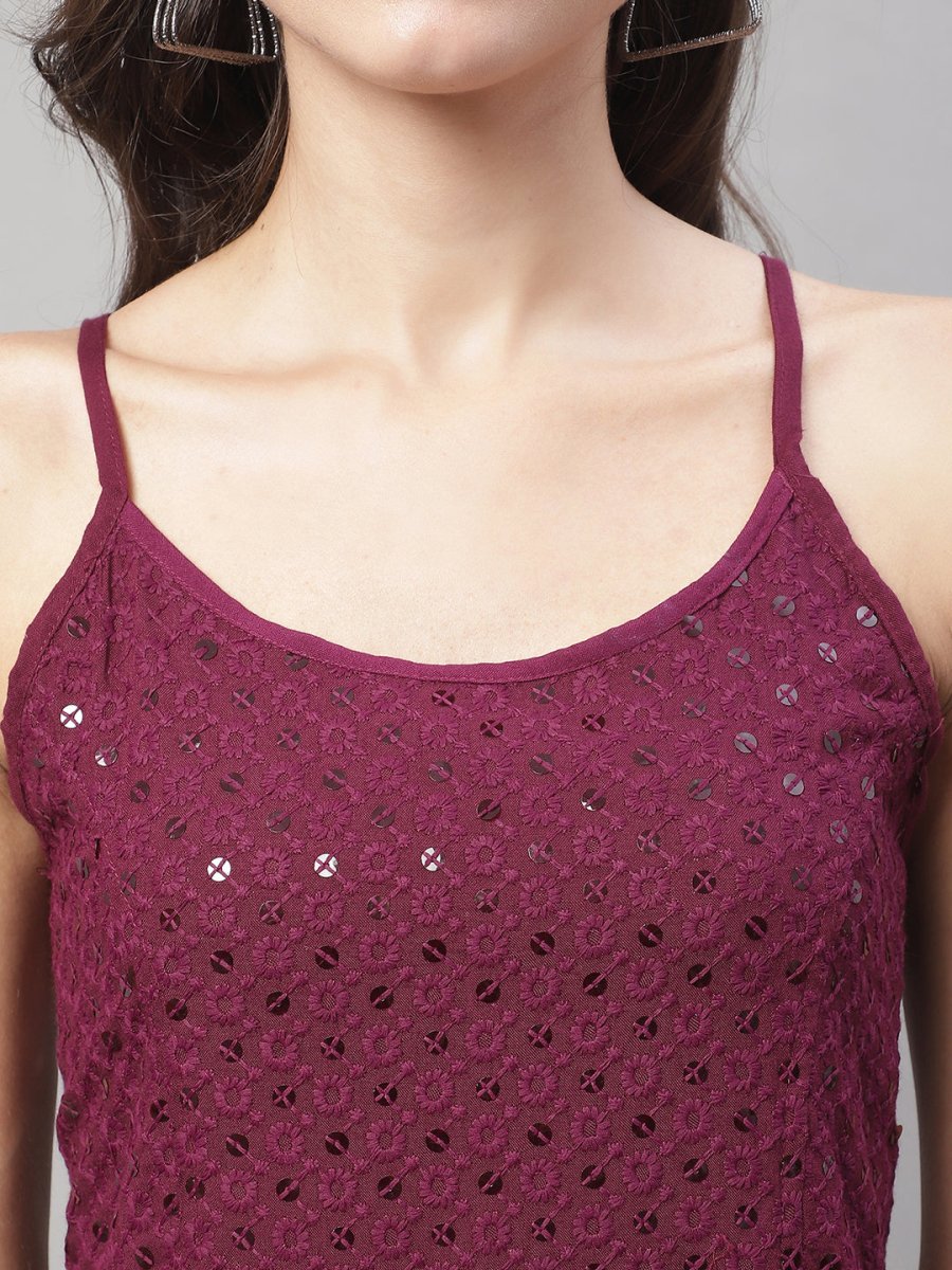 Women's Chikankari Sequen Work Empire Top - JNT_2013Purple_XS