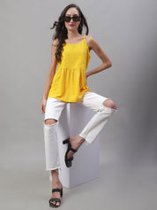 Women's Chikankari Sequen Work Empire Top - JNT_2013Yellow_XS