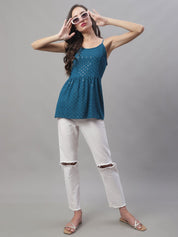 Women's Chikankari Sequen Work Empire Top - JNT_2013Peacock_XS