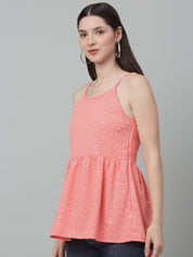 Women's Chikankari Sequen Work Empire Top - JNT_2013Peach_XS