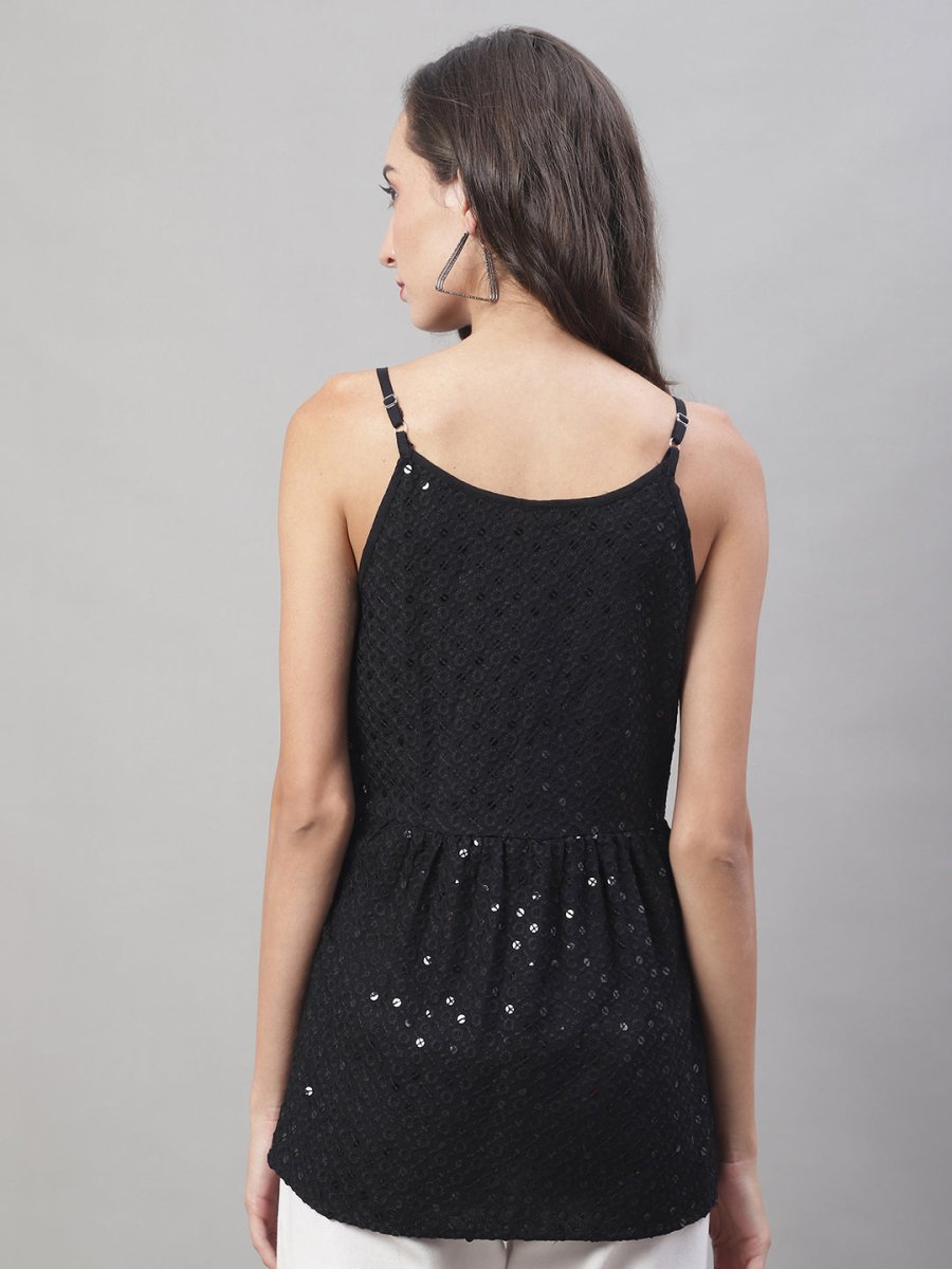 Women's Chikankari Sequen Work Empire Top - JNT_2013Black_XS