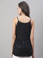 Women's Chikankari Sequen Work Empire Top - JNT_2013Black_XS